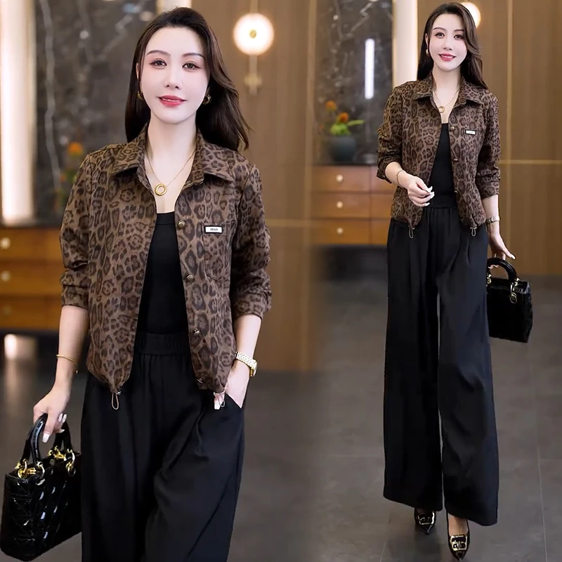 欧货复古豹纹短外套女小个子短款夹克2025春秋新款休闲百搭上衣服