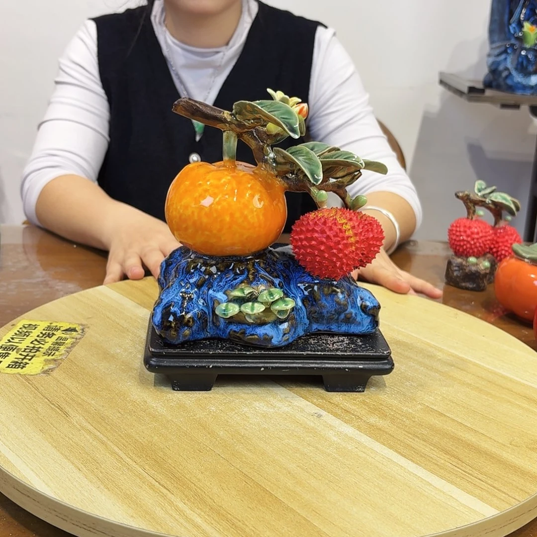 陶瓷橘子好荔枝摆件