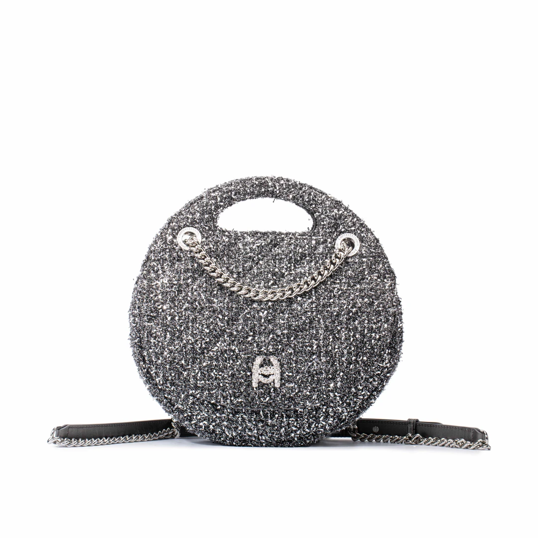 LAURENCE & CHICO金属银丝晚宴花纱圆盘包，大号C4AE10323123