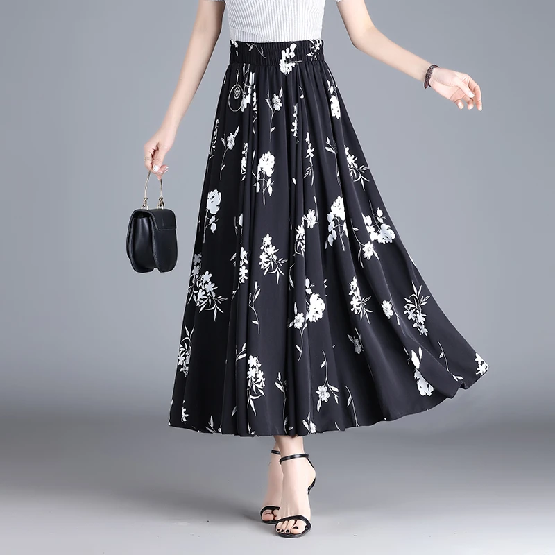 a字裙女2025春夏新款花纹款日常休闲裤宽松舒适中长款百搭大摆裙