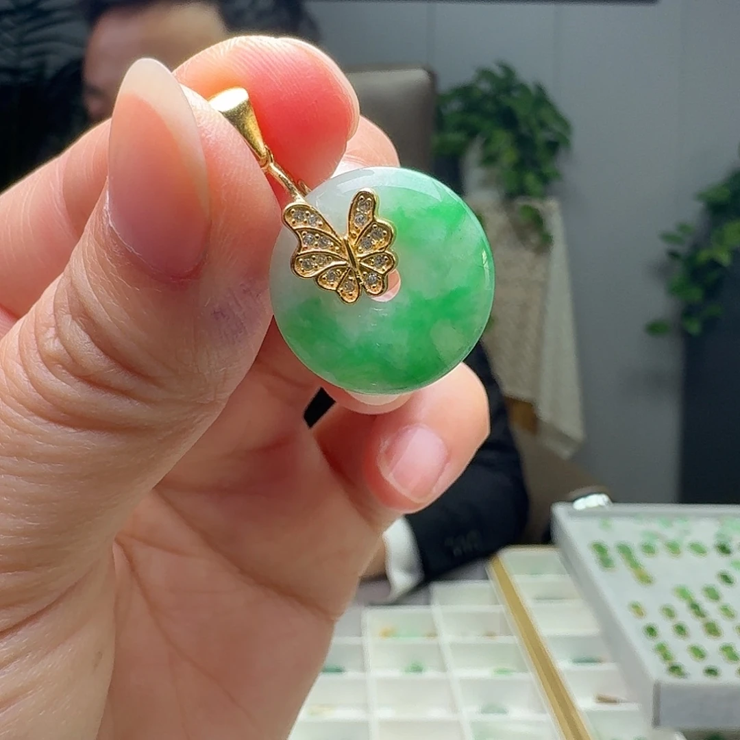 翡翠银S925镶嵌吊坠(不含链)天然