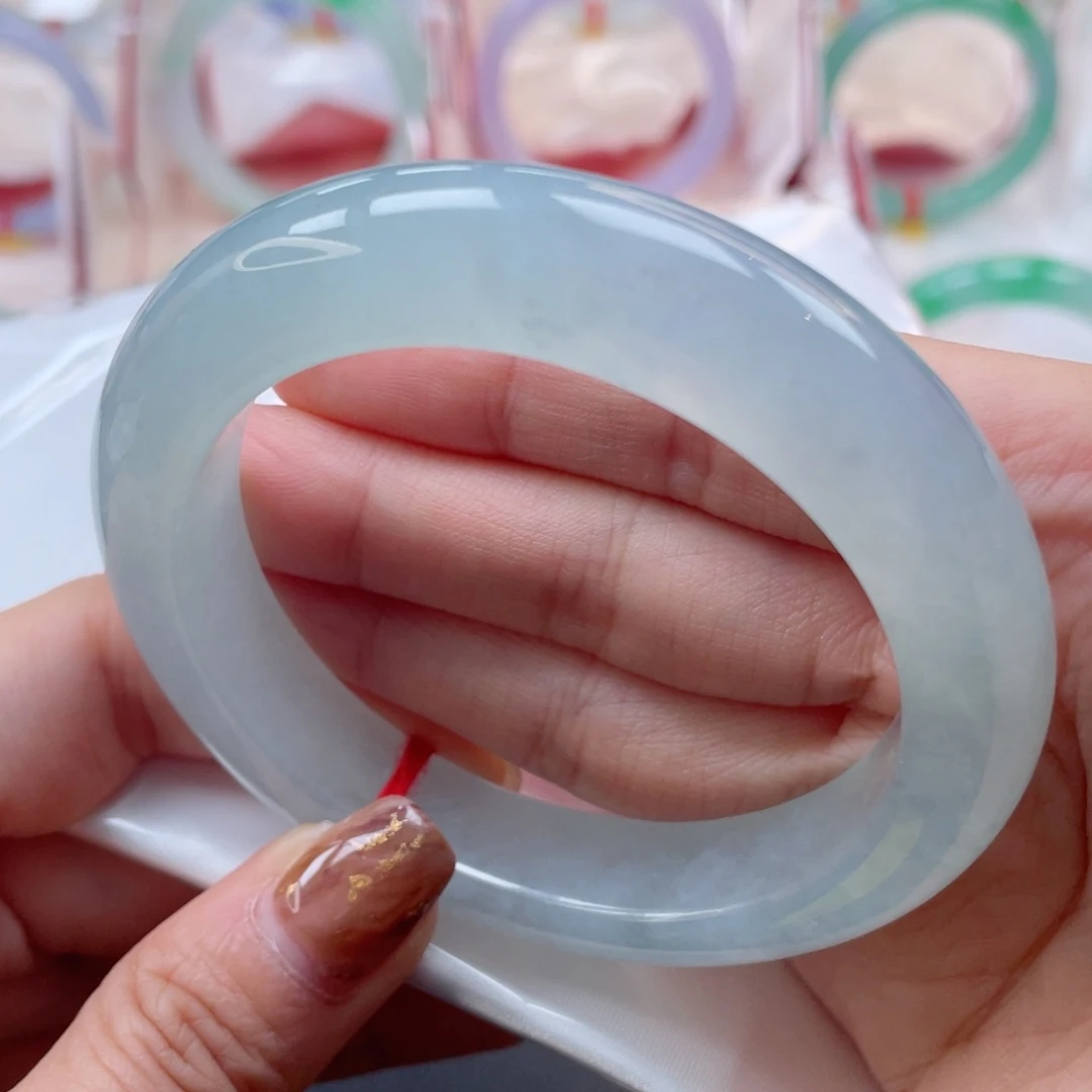 未镶嵌手镯翡翠58正圈 天空蓝 泥鳅背 厚装大气10号