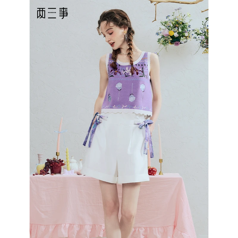 两三事 昼卷夜舒 印花高腰短裤S25XKZ171