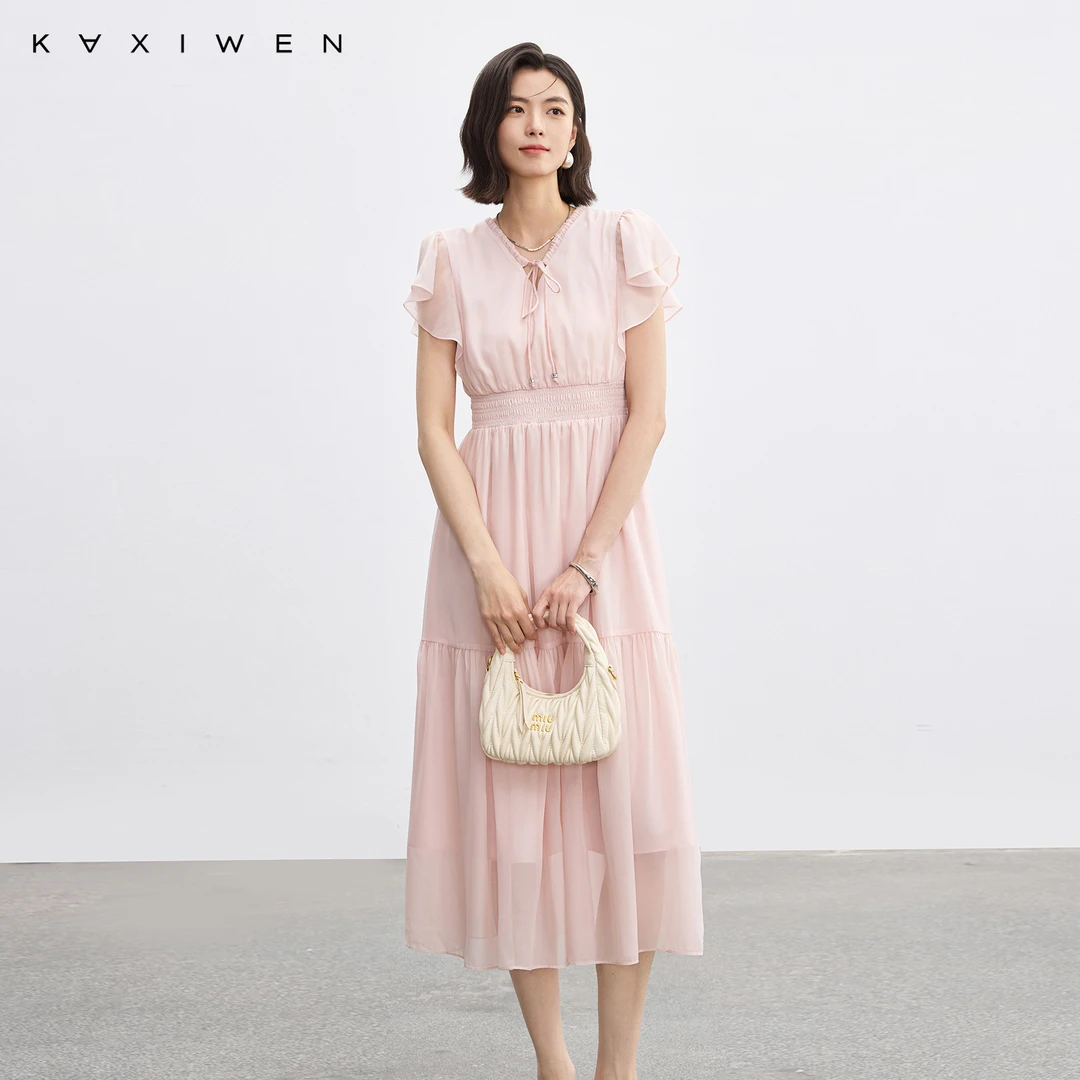 佧茜文温柔风连衣裙【夏新】浪漫轻盈荷叶边收腰连衣裙D05DLW6185