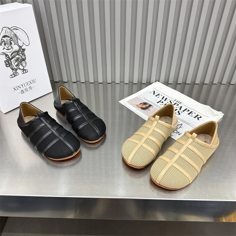 编织圆头浅口透气网面鞋默认款式薄款增高夏季软底平底百搭豆豆鞋