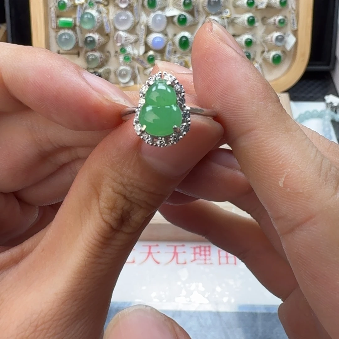 翡翠银S925镶嵌戒指天然缅甸翡翠a货