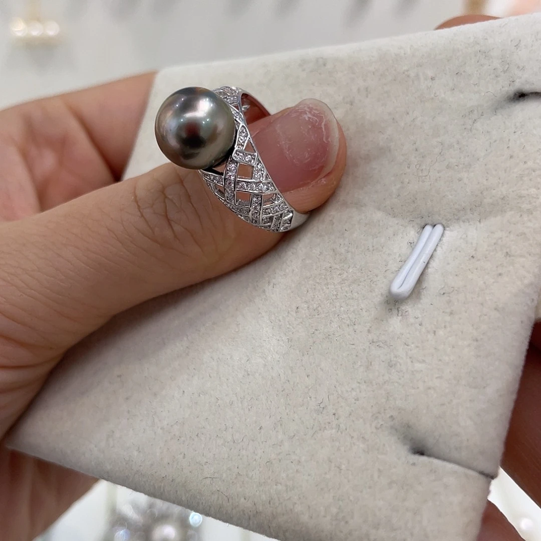 银S925镶嵌戒圈海水珍珠