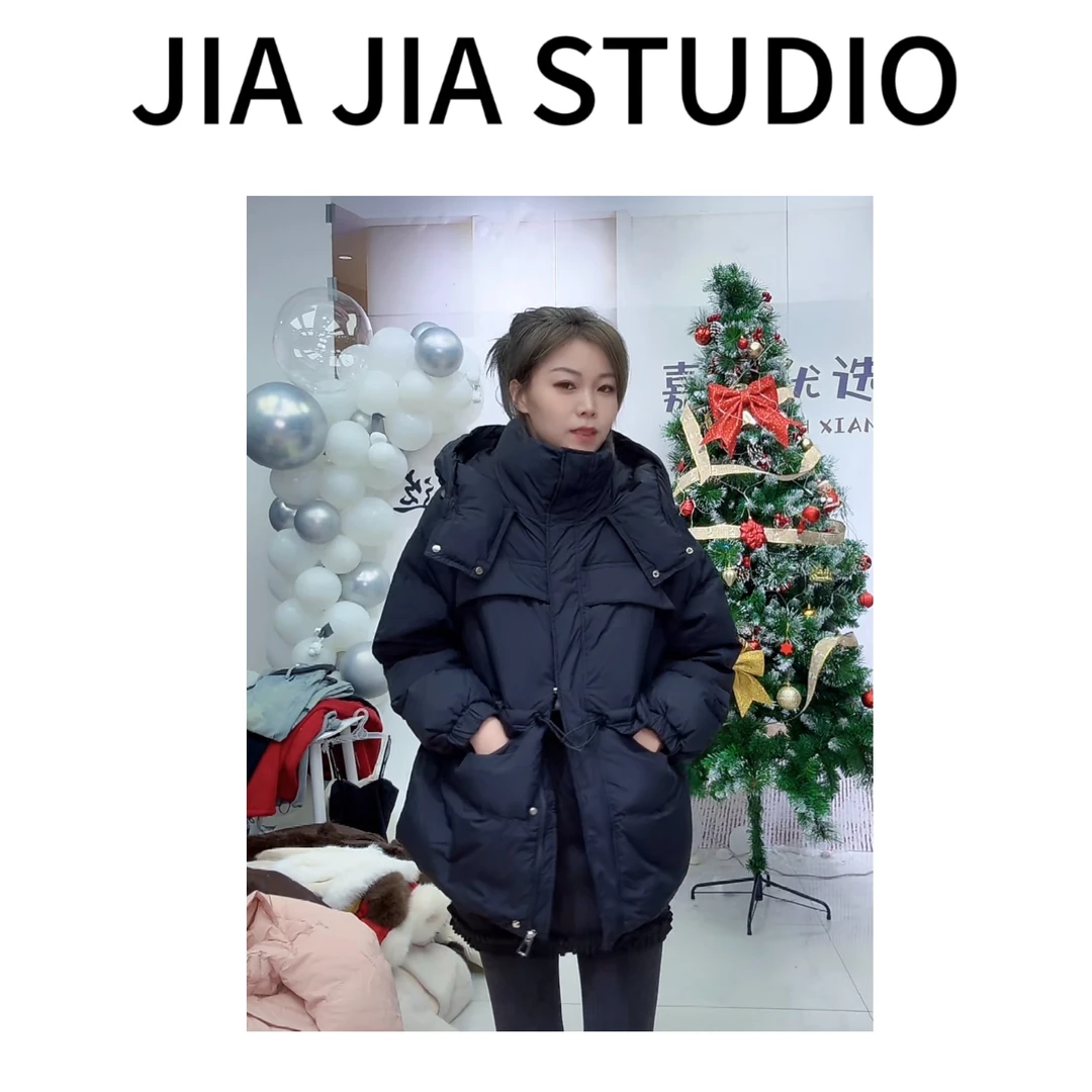 嘉嘉推荐#167【重磅定制 冬季加绒加厚白鸭绒羽绒服】连帽收腰抽绳
