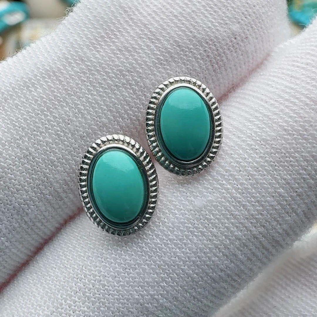 绿松石银S925镶嵌原矿绿松石