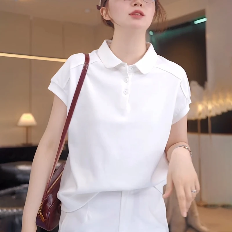纯色翻领女t恤夏季2025新款时尚减龄宽松显瘦polo衫体恤短袖上衣