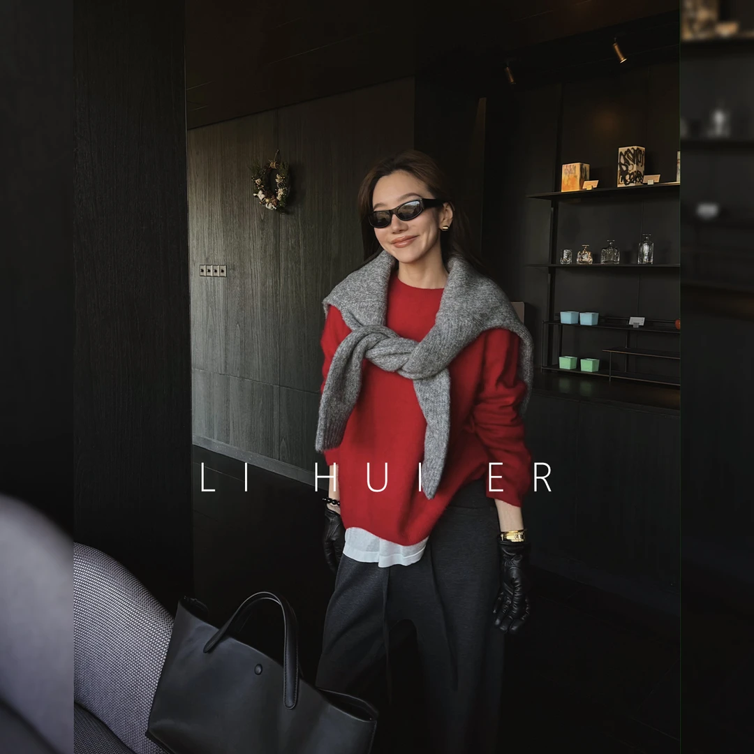 LiHuiEr李慧儿【雪人姜饼】2025新款百搭舒适红色针织衫LL025791