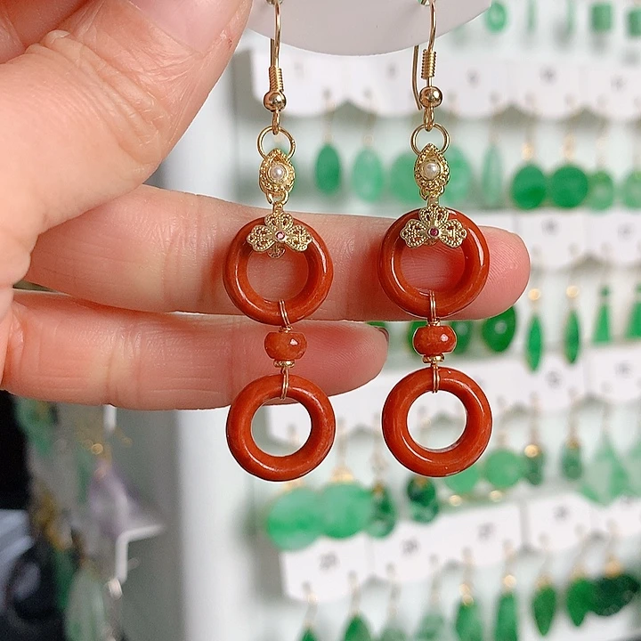 翡翠耳饰银S925镶嵌翡翠