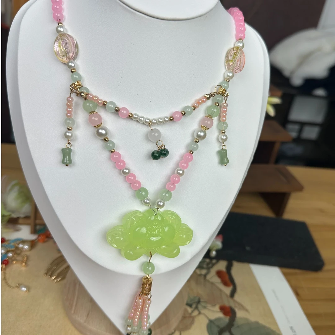 古风荷花璎珞小清新汉服项链