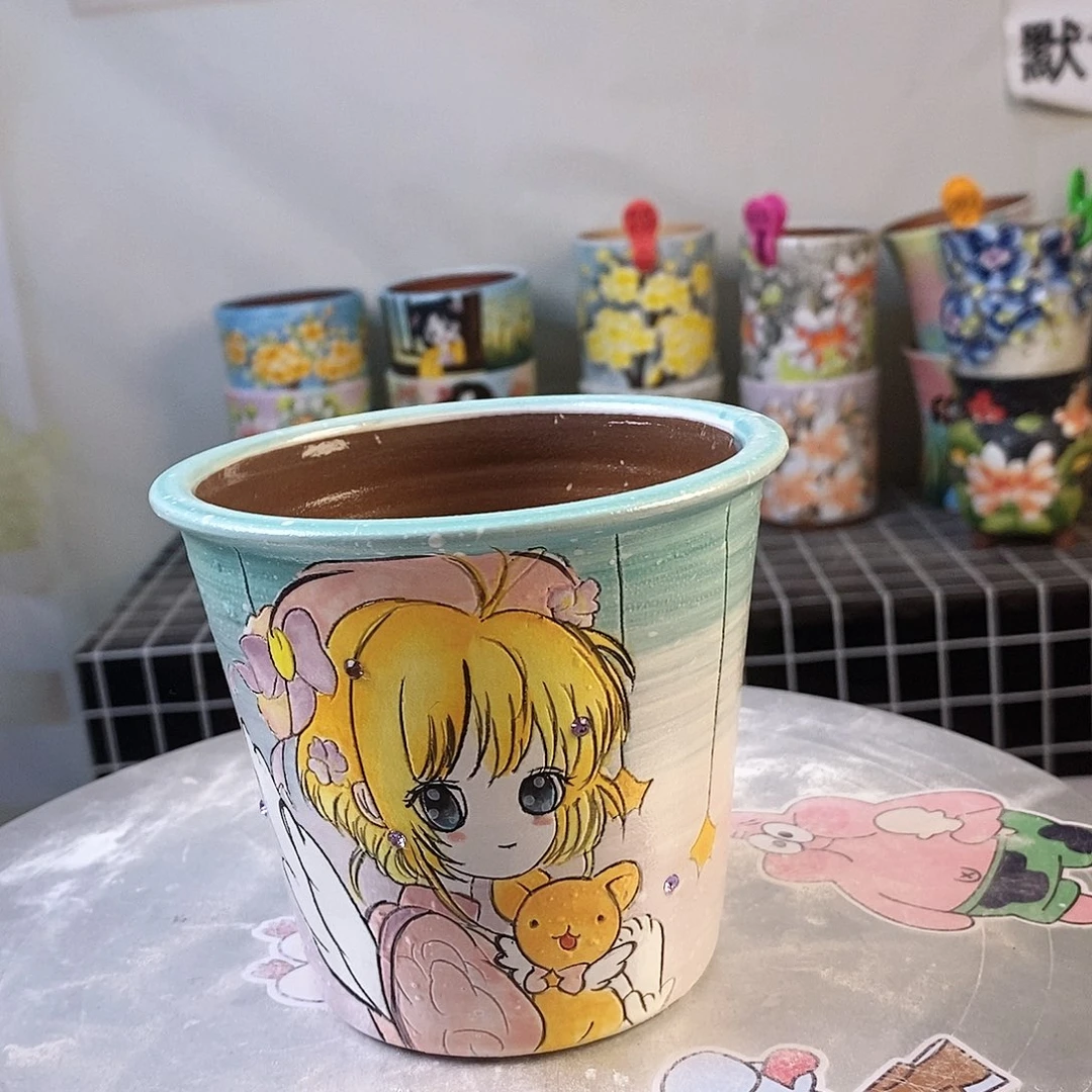 紫砂花盆红陶手绘花盆