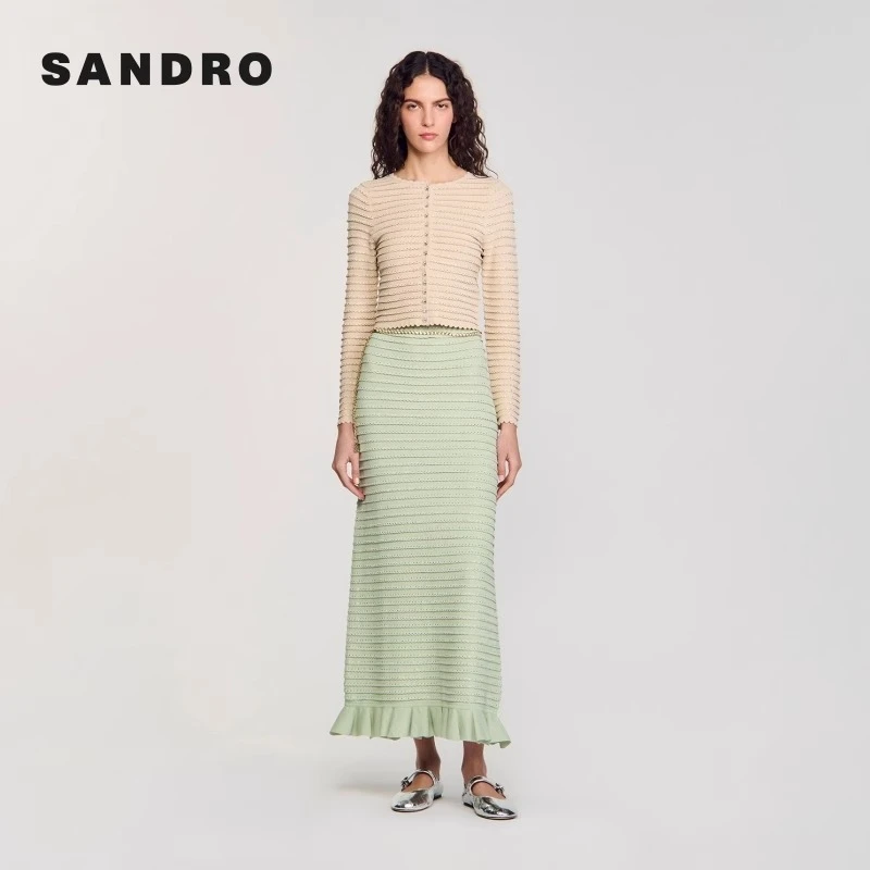 商场同款|SANDRO2025秋冬新款女装花边领针织开衫上衣SFPCA01214