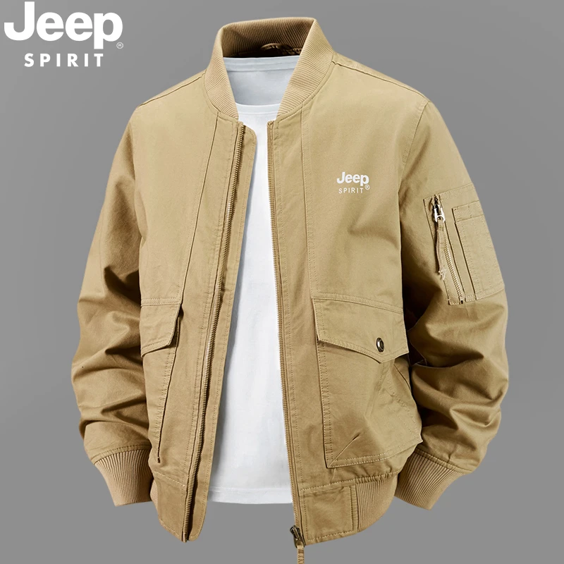 高档吉普2025新款男士外套春秋季纯棉飞行夹克男款休闲棒球服男装