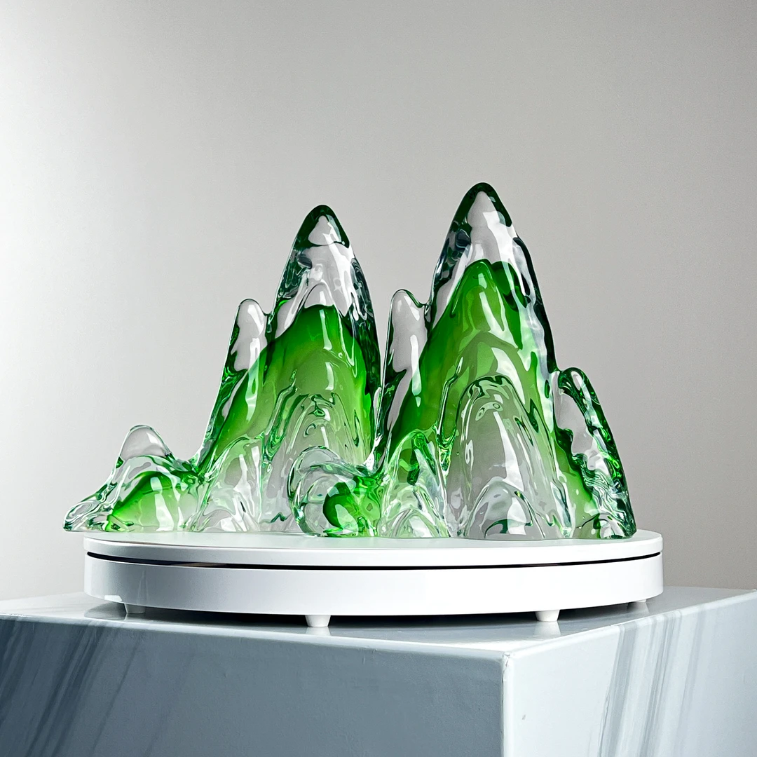 巴比特美学【绿色山】现代简约轻奢纯手工水晶琉璃摆件艺术新中式