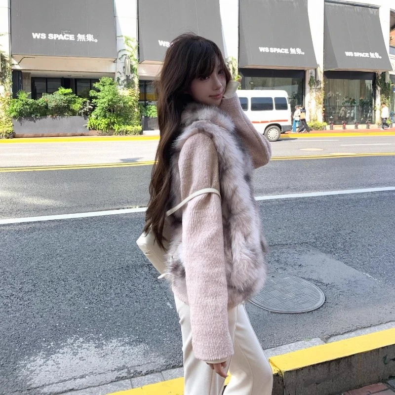 环保皮草女冬季韩系富家千金设计感拼接气质毛茸茸外套5226杨