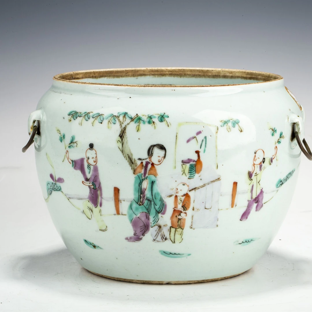 【拍卖-清晚】·粉彩麒麟送子图四系粥罐