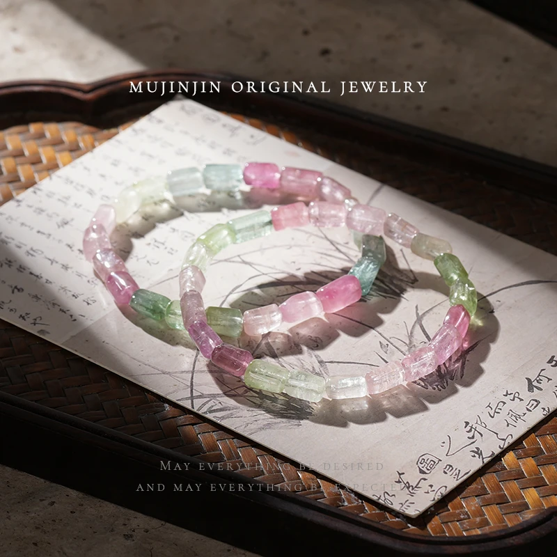 【木槿槿】天然马卡龙碧玺手链女款简约时尚百搭饰品手串多样性发一