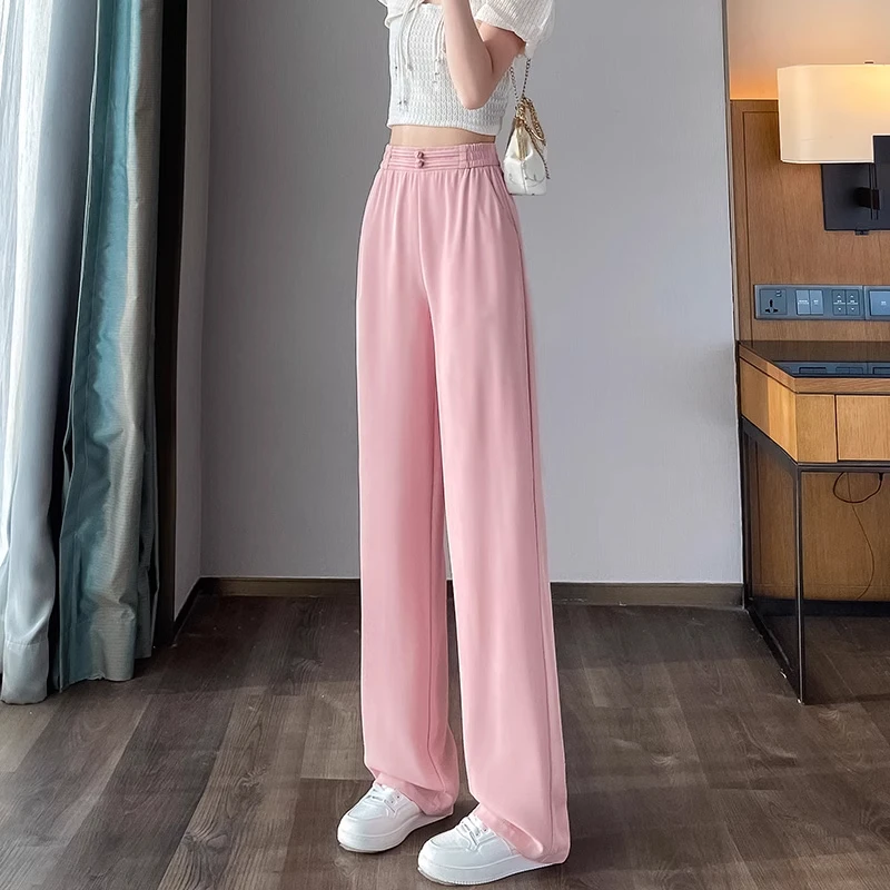 白色冰丝直筒裤女2025新款夏季薄款高腰垂感窄版西装防晒休闲裤子