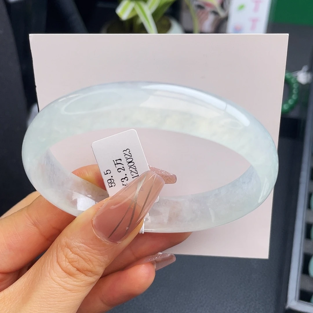 翡翠未镶嵌手镯59.5圈高冰白月光雪花棉