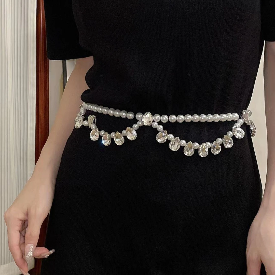 【崔】水滴形花瓣珠珠水滴形钻闪闪百搭复古腰链ins气质网红C020