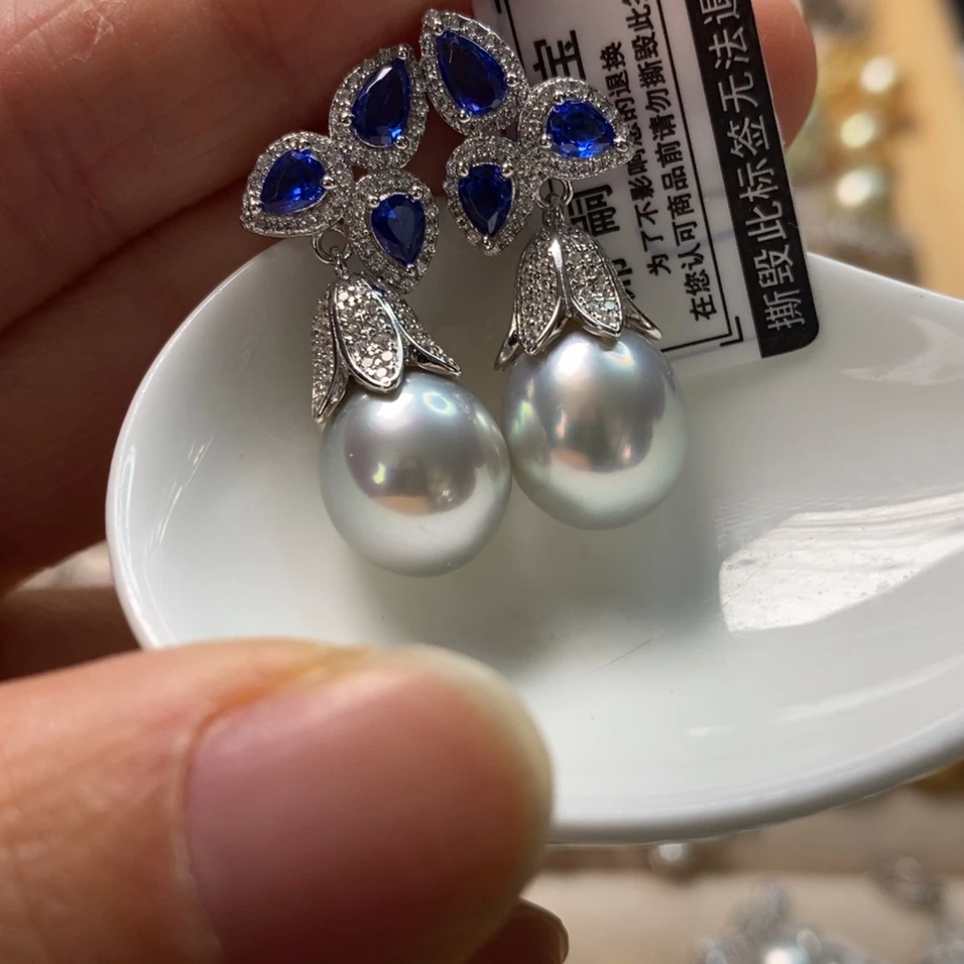 海水珍珠耳饰银S925镶嵌