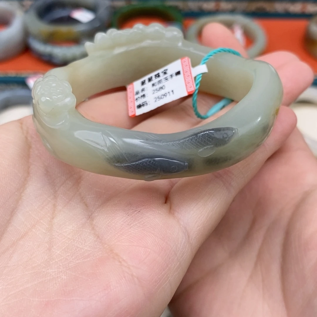 林***当未镶嵌手镯和田玉青花手镯55.5#