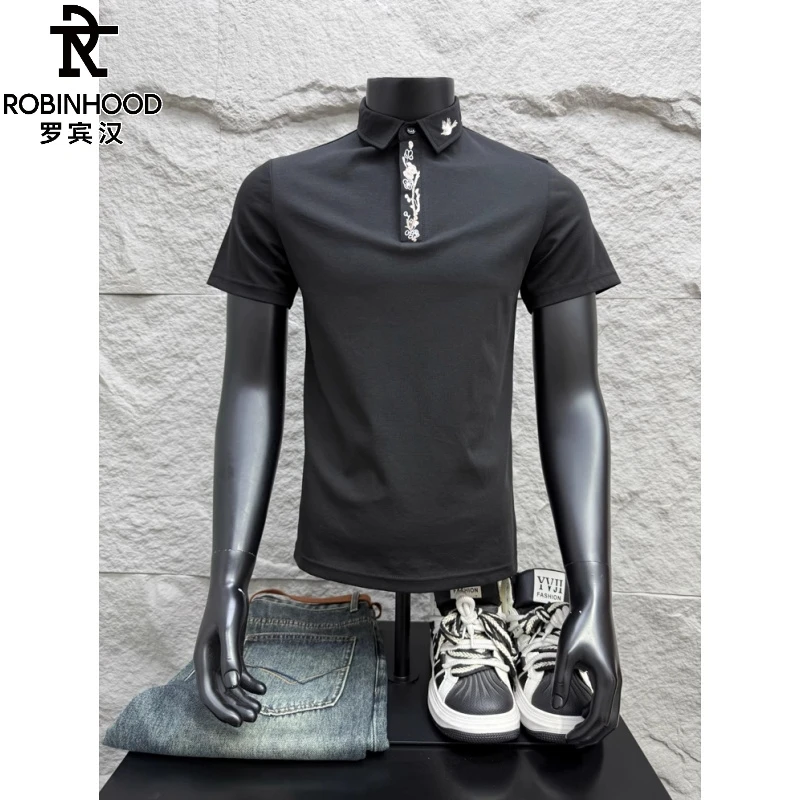 罗宾汉/ROBINHOOD潮牌刺绣短袖Polo衫男新款修身轻奢半袖透气T恤