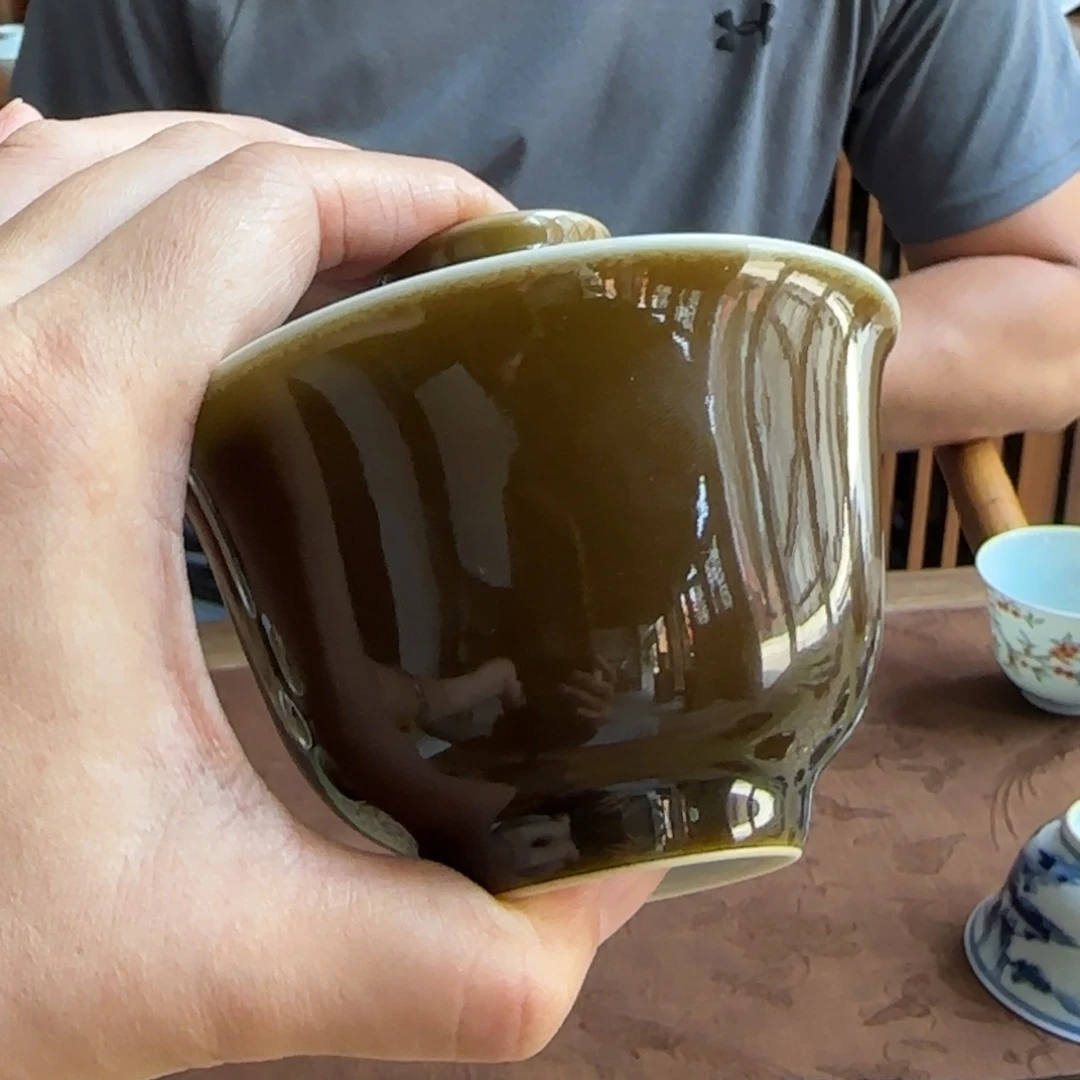 ***土燃柴窑单色釉盖碗