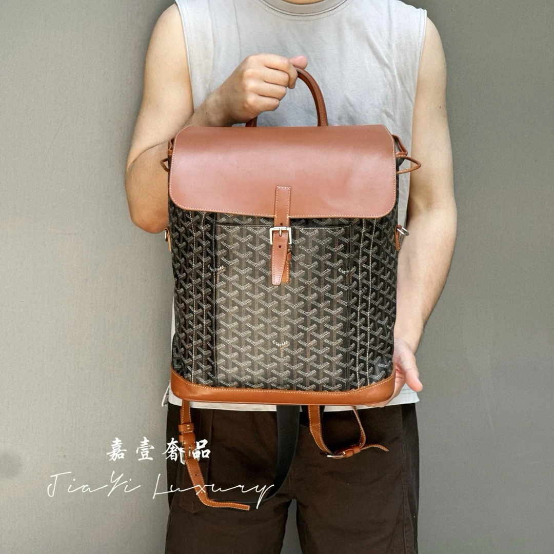 99新 Goyard 7529戈雅棕色双肩