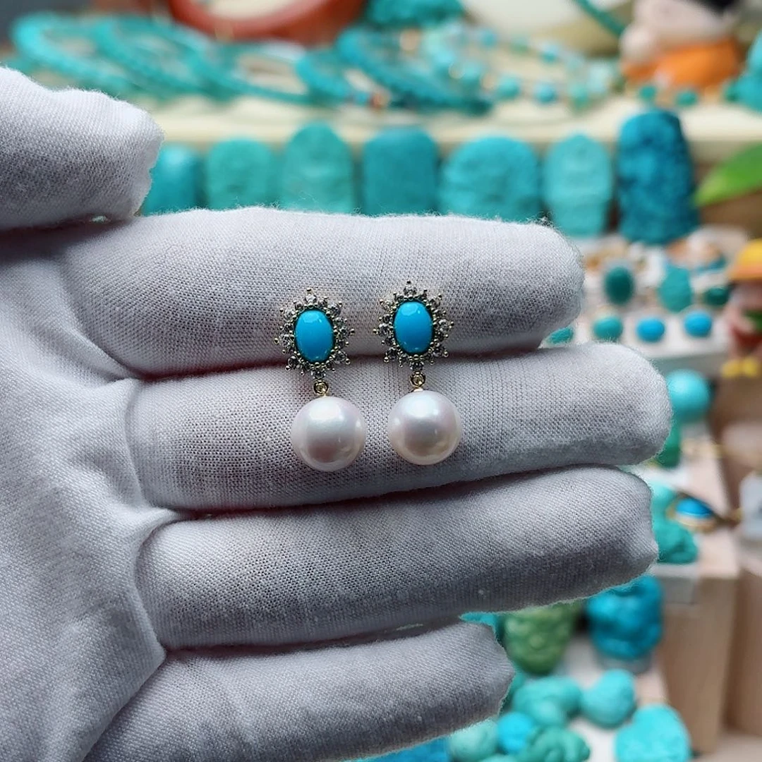 绿松石未镶嵌耳饰