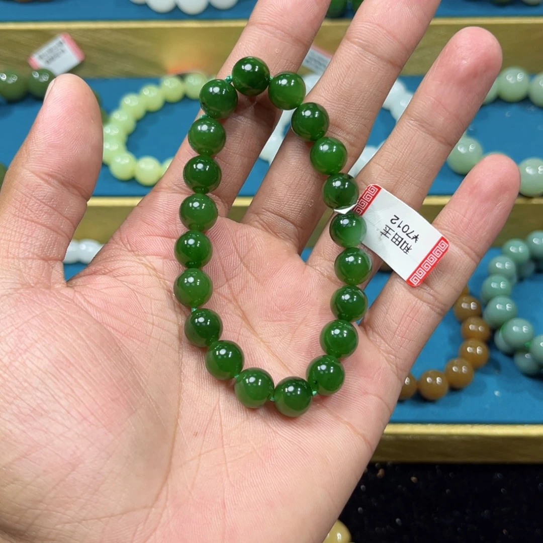手串未镶嵌和田玉纯天然俄罗斯碧玉老坑菠菜绿10mm