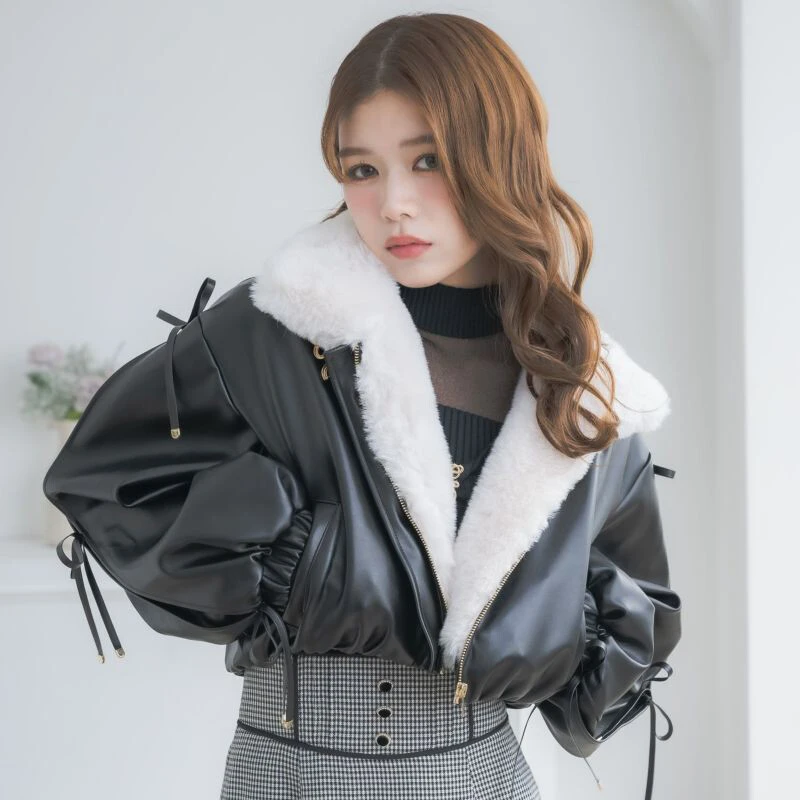 ROJITA · couture 2WAY毛领合成皮革夹克(C535229现货)