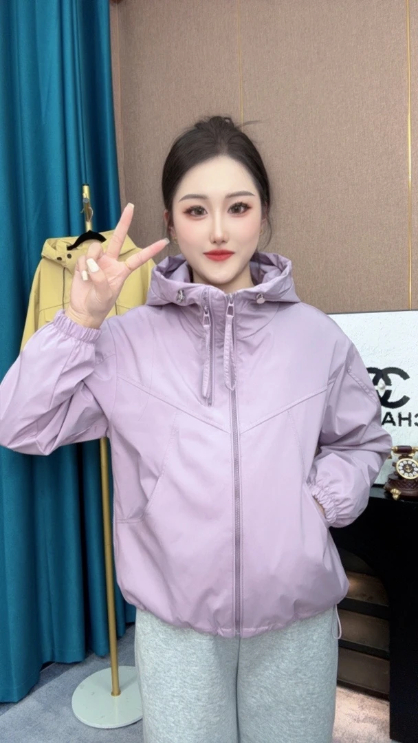 连帽女修身型学院风短款短外套休闲风衣秋季透气春秋防水女士