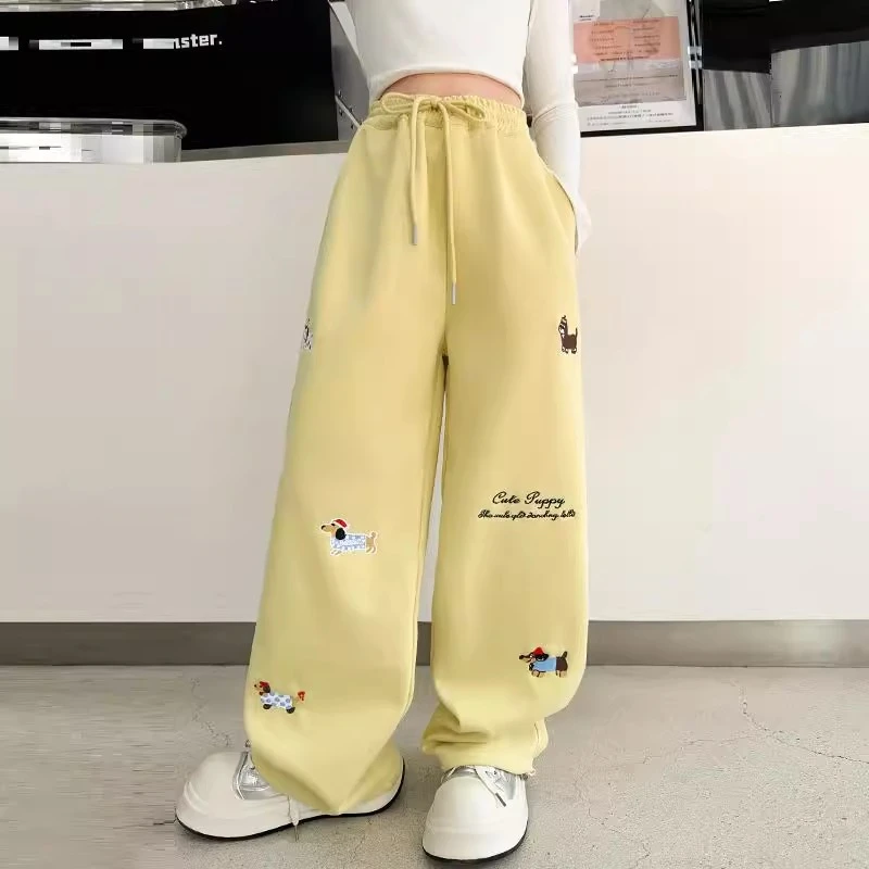 女童春款阔腿裤2025新款6-12岁15岁中大童洋气时髦百搭宽松卫裤潮