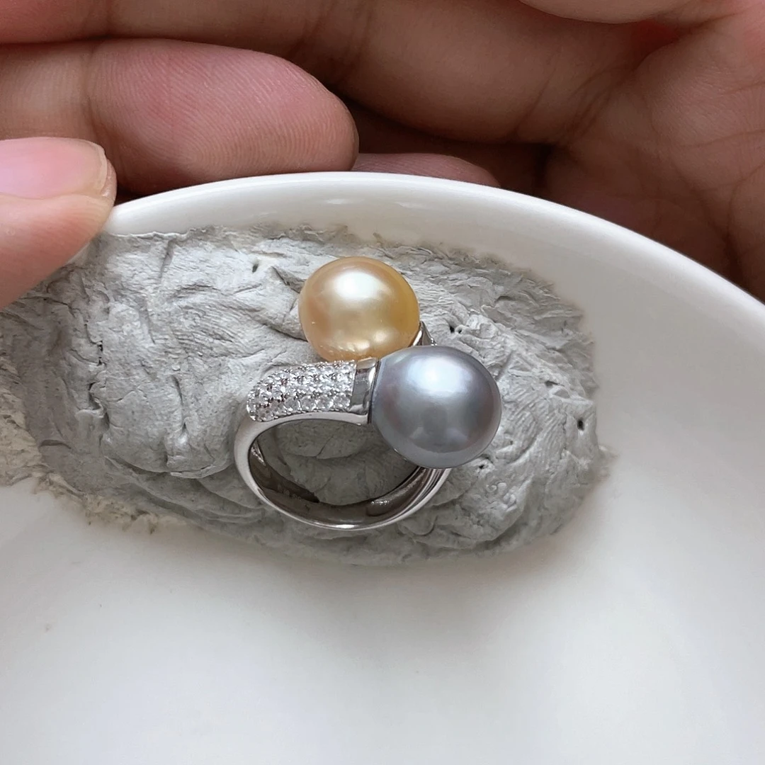 戒圈银S925镶嵌海水珍珠