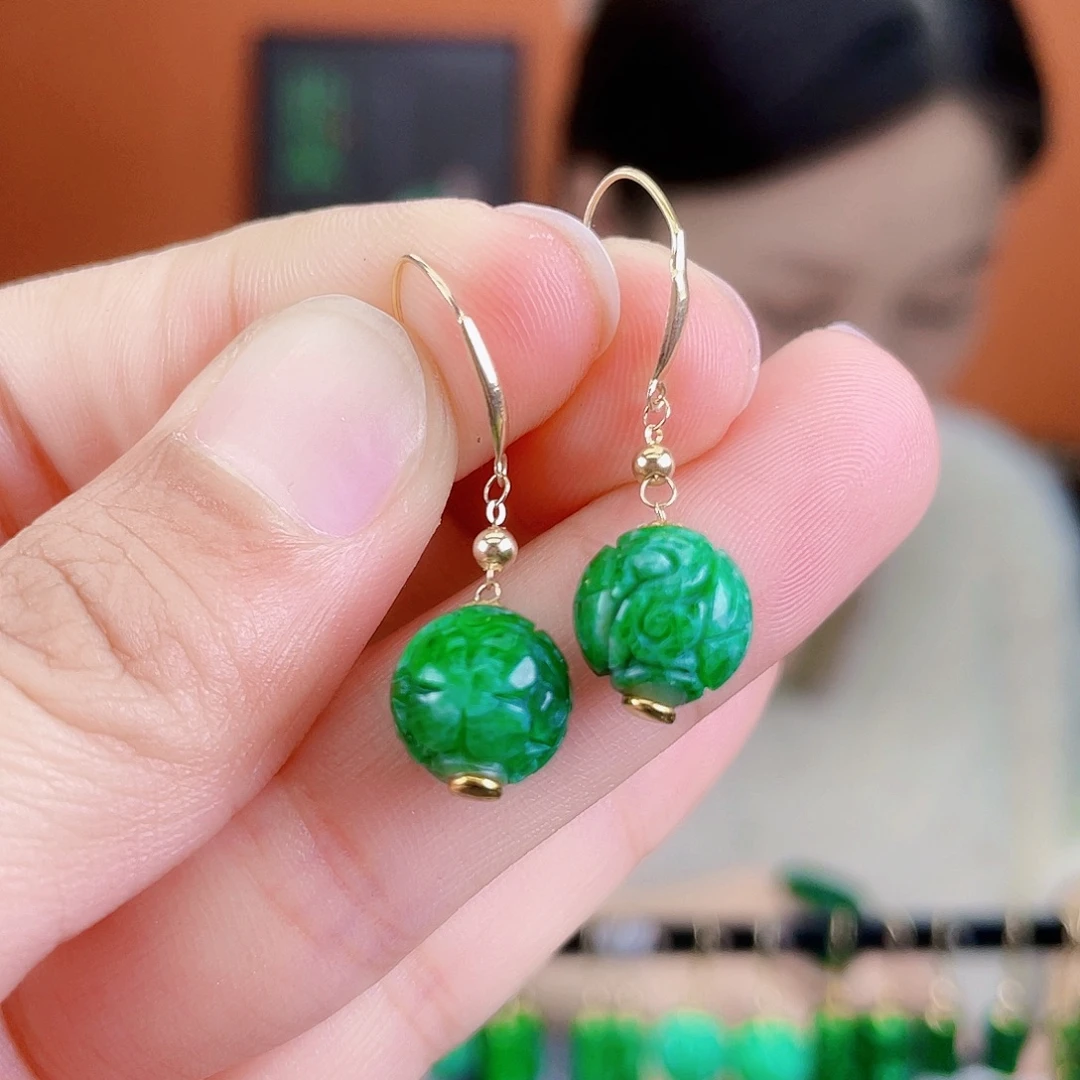 翡翠18K金镶嵌耳饰