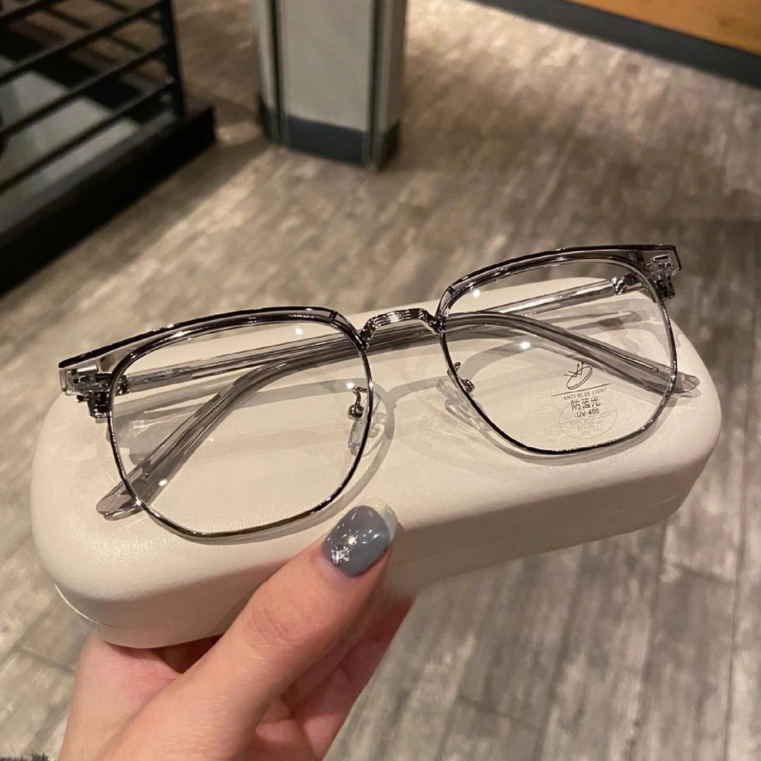 透明复古半框素颜近视眼镜黑框抗疲劳男眉架潮显瘦平光镜韩版女