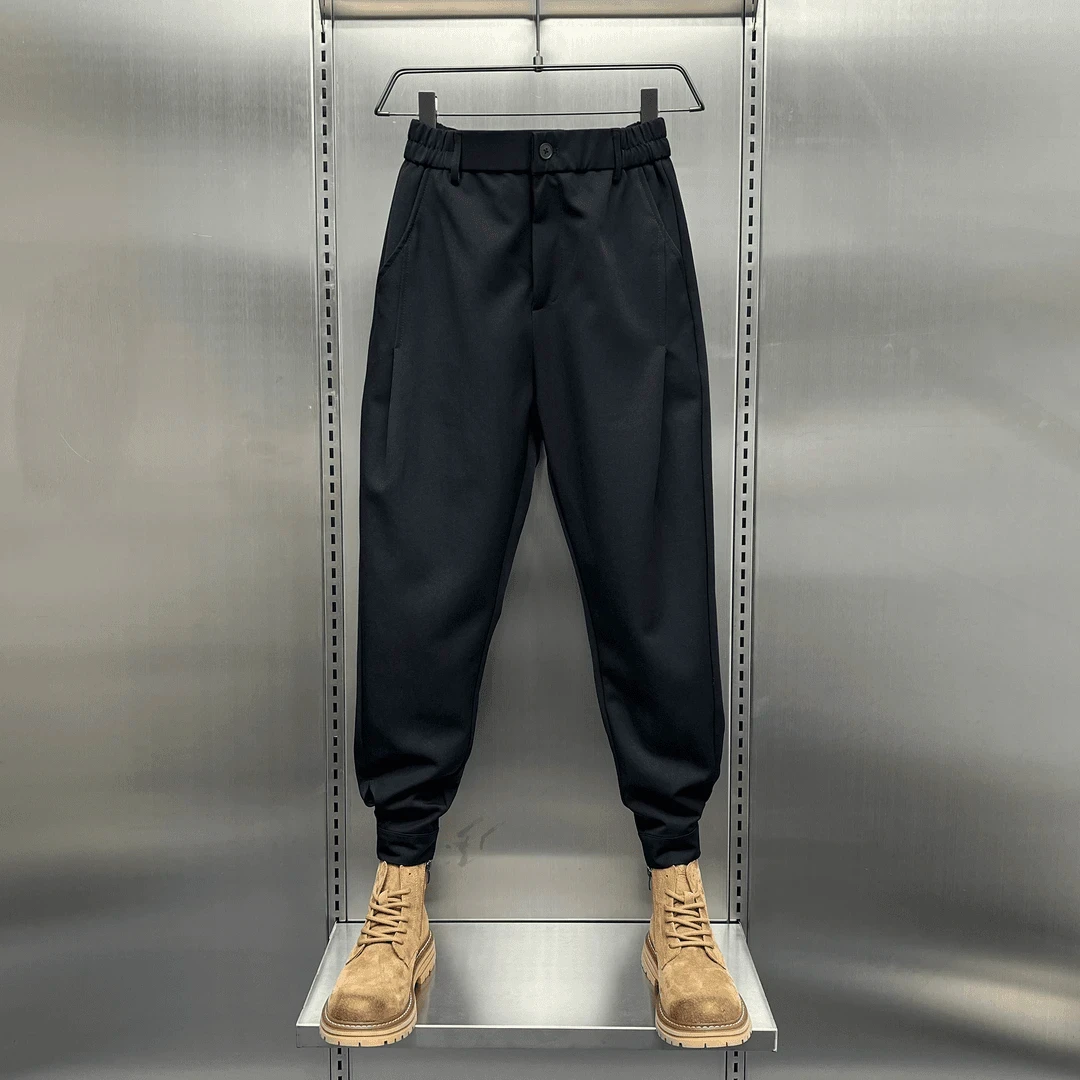 仓石一树男士秋冬季加绒新款魔术贴百搭休闲裤潮流束脚小脚哈伦裤