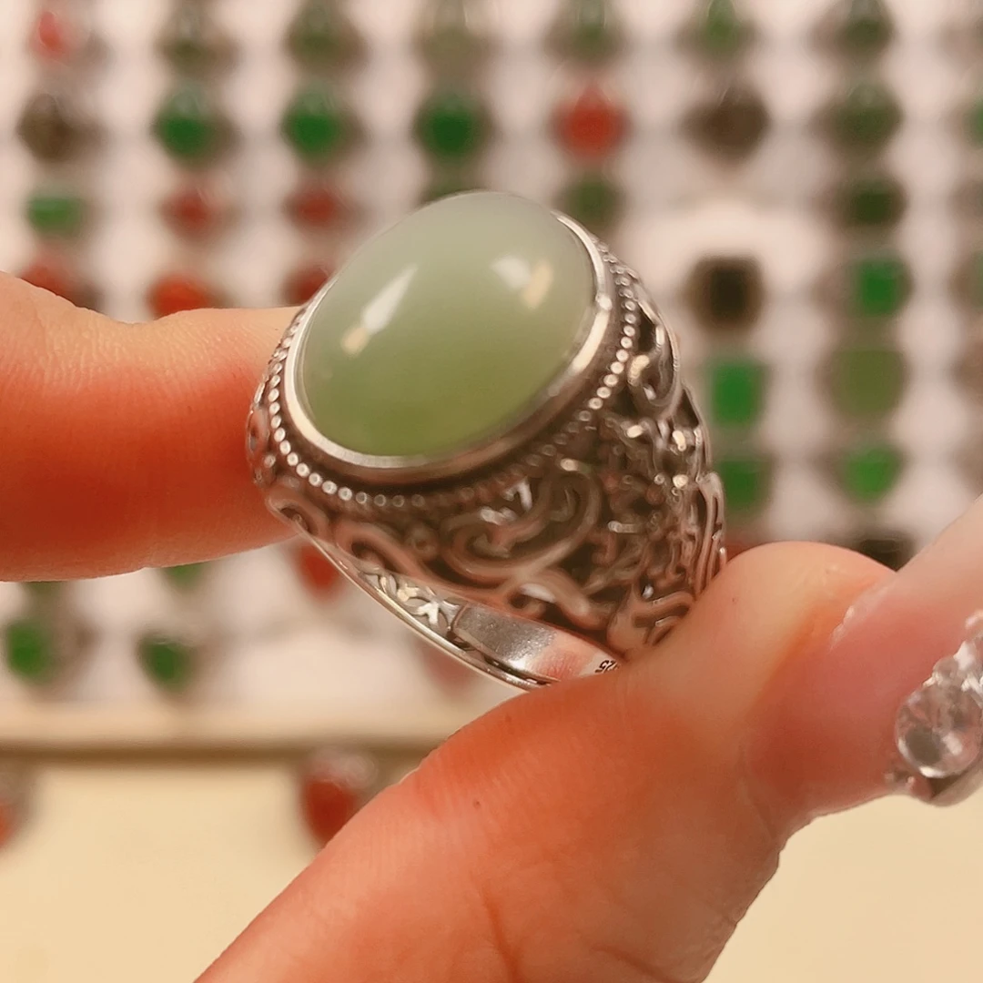 银S925镶嵌戒指和田玉