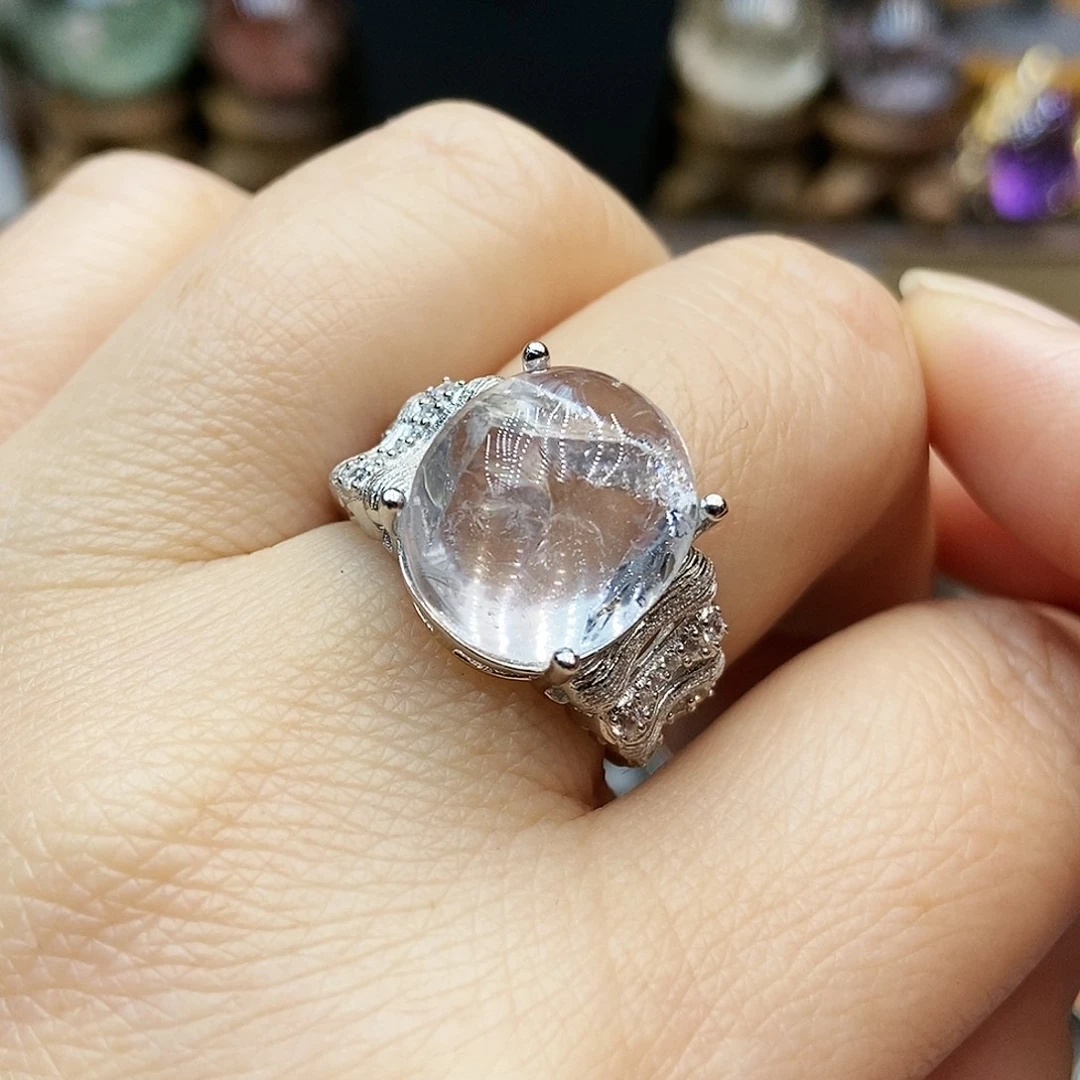 水晶戒指银S925镶嵌戒指
