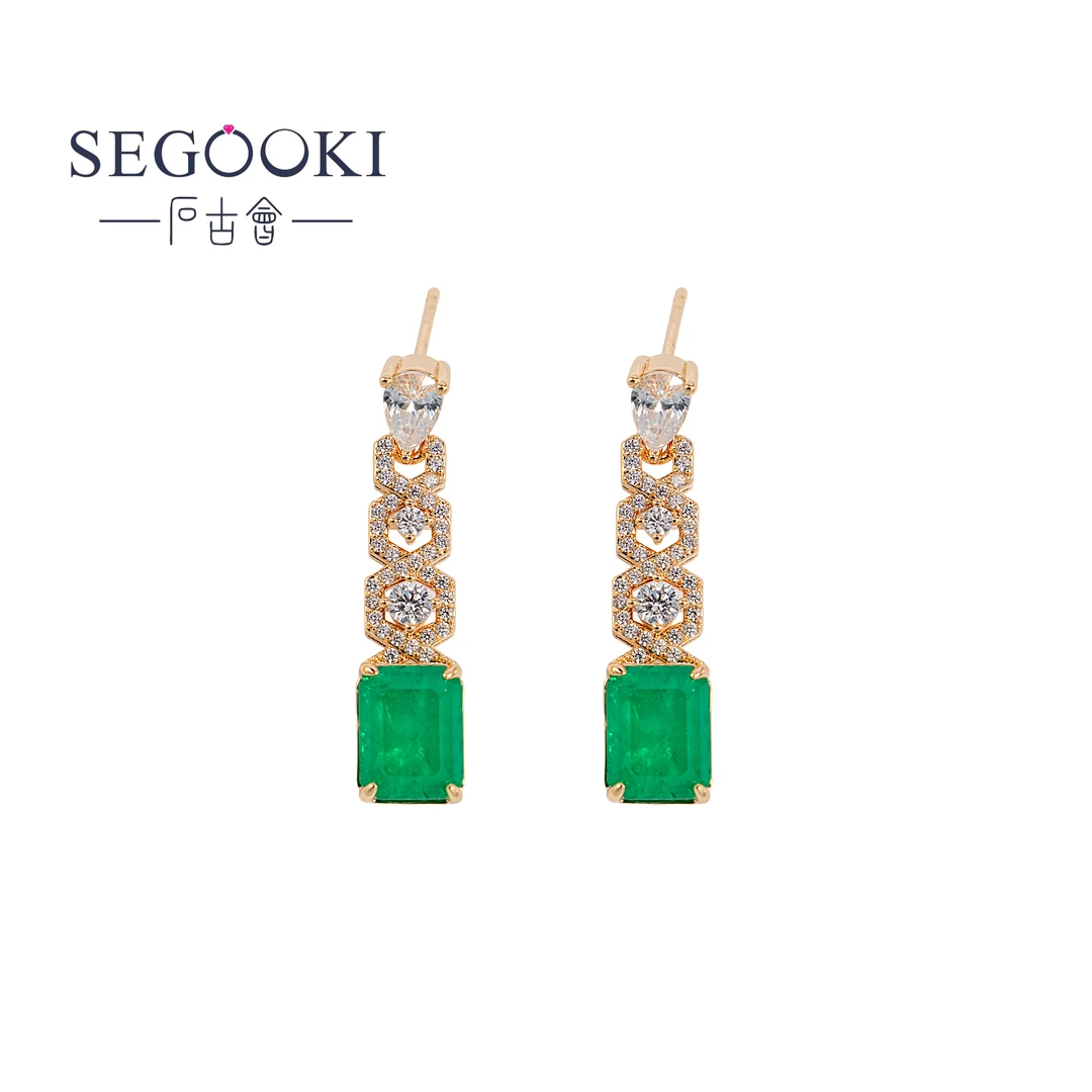 SEGOOKI 【INS】镀18K 绿色之心设计款耳坠-S052