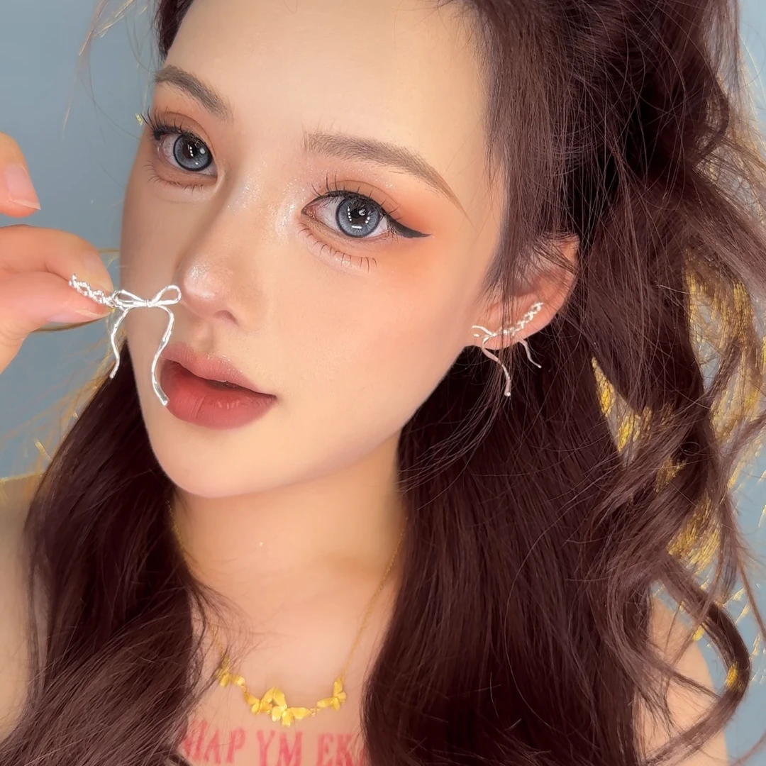 合金耳饰 蝴蝶结飘带耳钉耳夹一体吊时尚百搭气质耳钩高级感耳饰