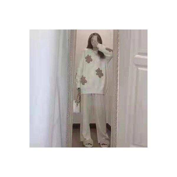 保暖家居服套装灯芯绒冬季裙子长裤厚款套头睡衣时尚