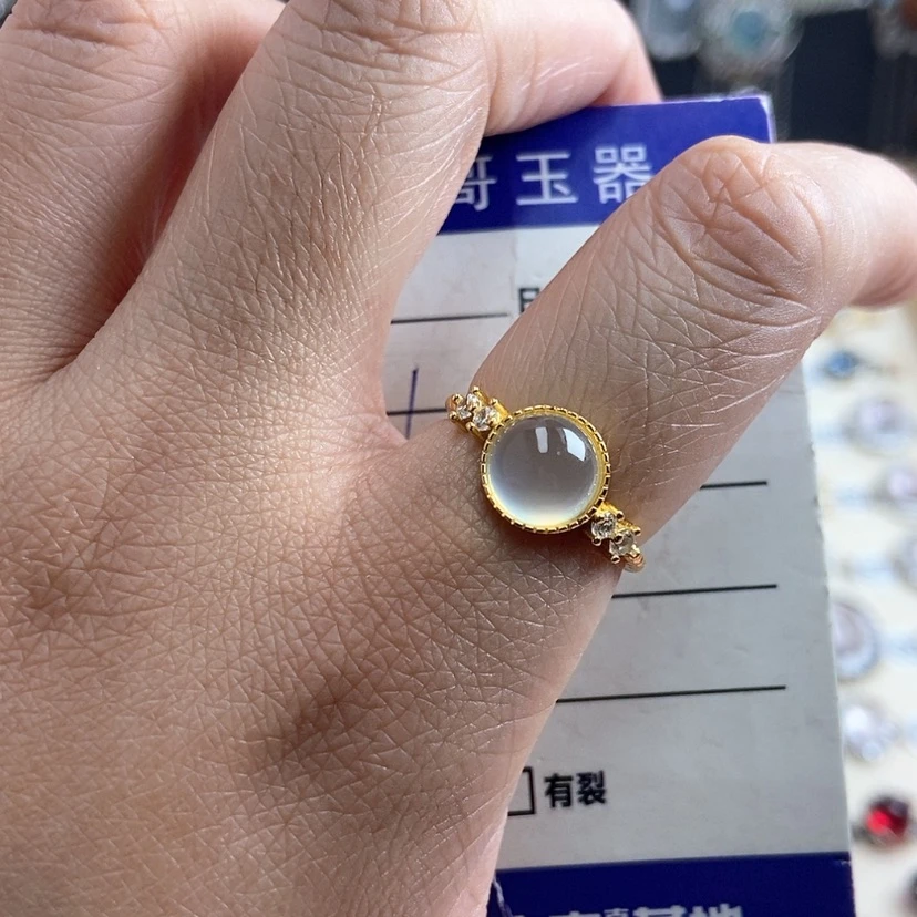 【闪购商品】岫玉戒指银S925镶嵌D*c开口
