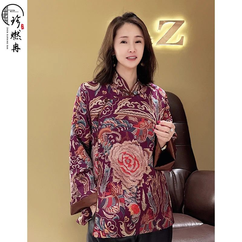 【珍珍新中式】【凤孪牡丹】新浮云绣复古重磅气质百搭上衣S-11131