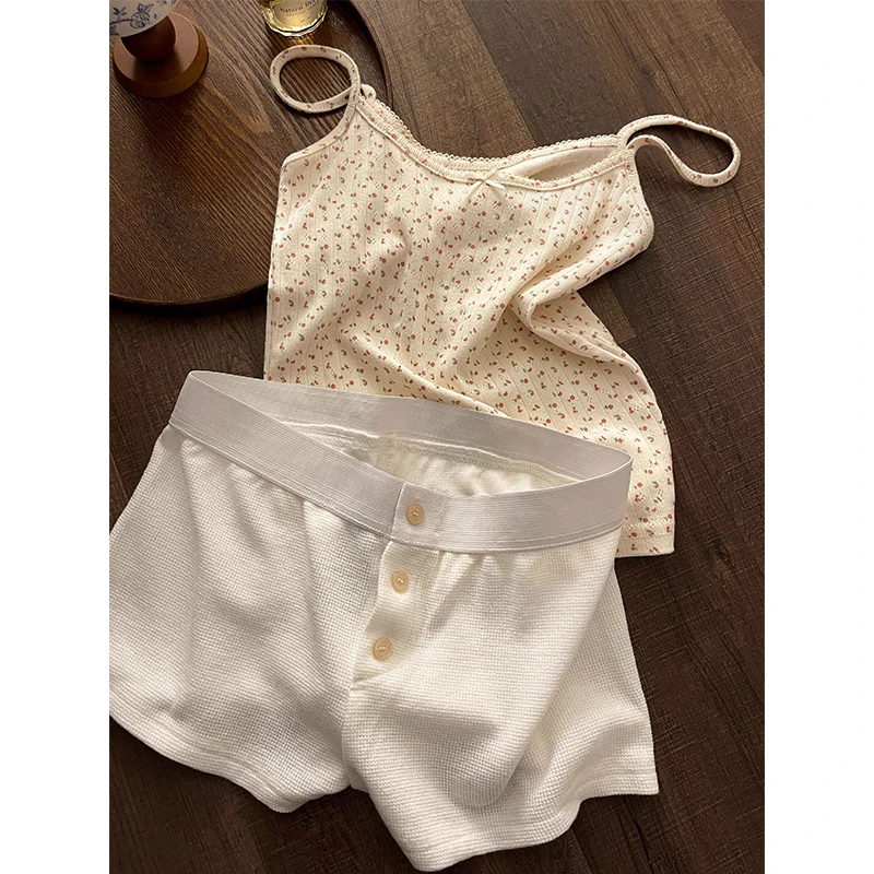 【甜美碎花】韩系性感睡衣女夏季新款吊带短裤家居服两件套装可外穿