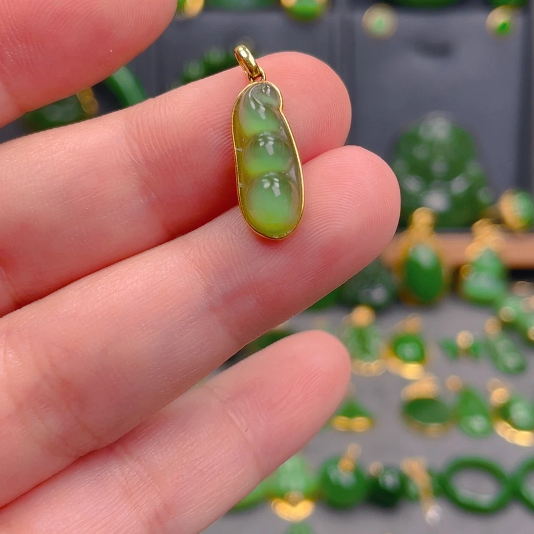 和田玉（碧玉）18K金镶嵌吊坠(不含链)598